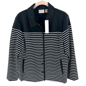 Chicos Jacket Sz 2 US 12 Large Striped Ottoman Lightweight Button Front Pockets